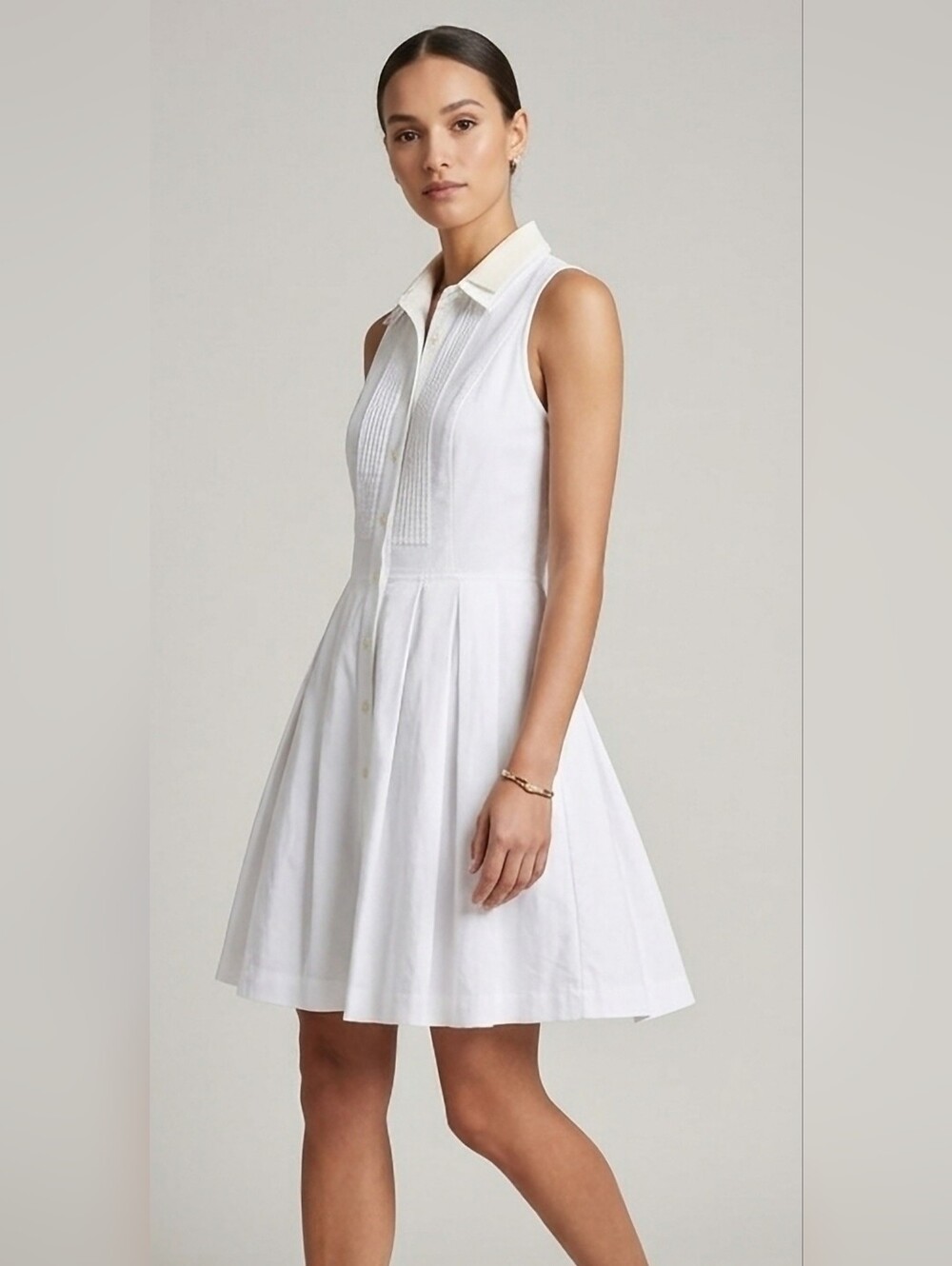 Pink Tartan Tilley 100% CottonWhite Sleeveless Fit-and-Flare Polo Dress 6 Small